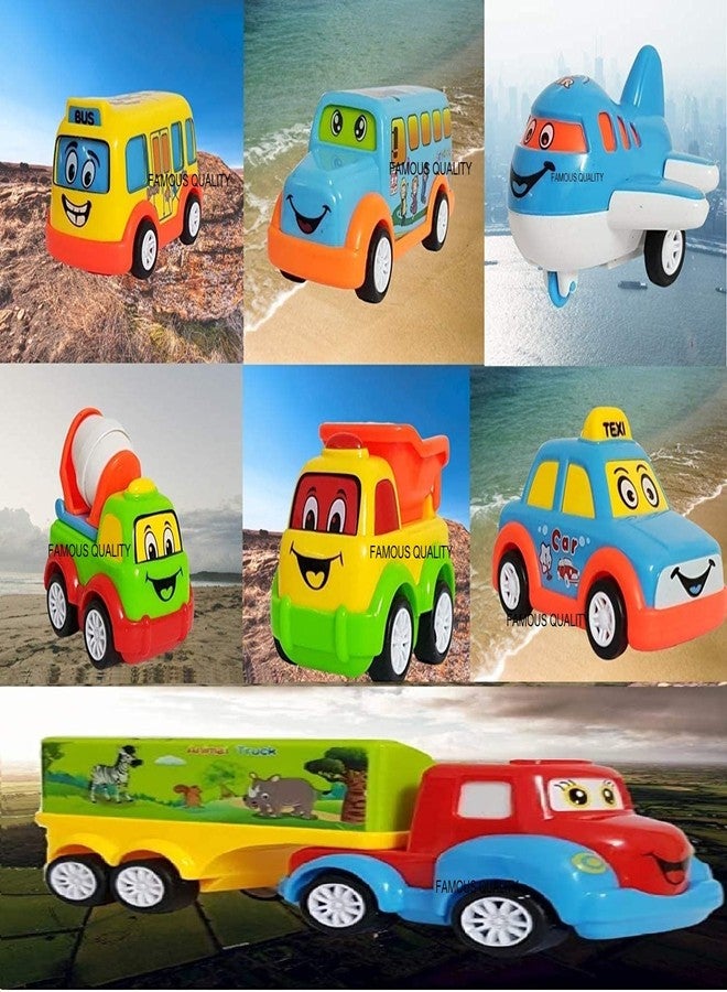 فيماس كواليتي مجموعة ألعاب سيارات وطائرات وشاحنات وتاكسي للأطفال، مصنوعة من البلاستيك عالي الجودة غير القابل للكسر، تعمل بالاحتكاك والسحب للخلف - 7 قطع - Image 2